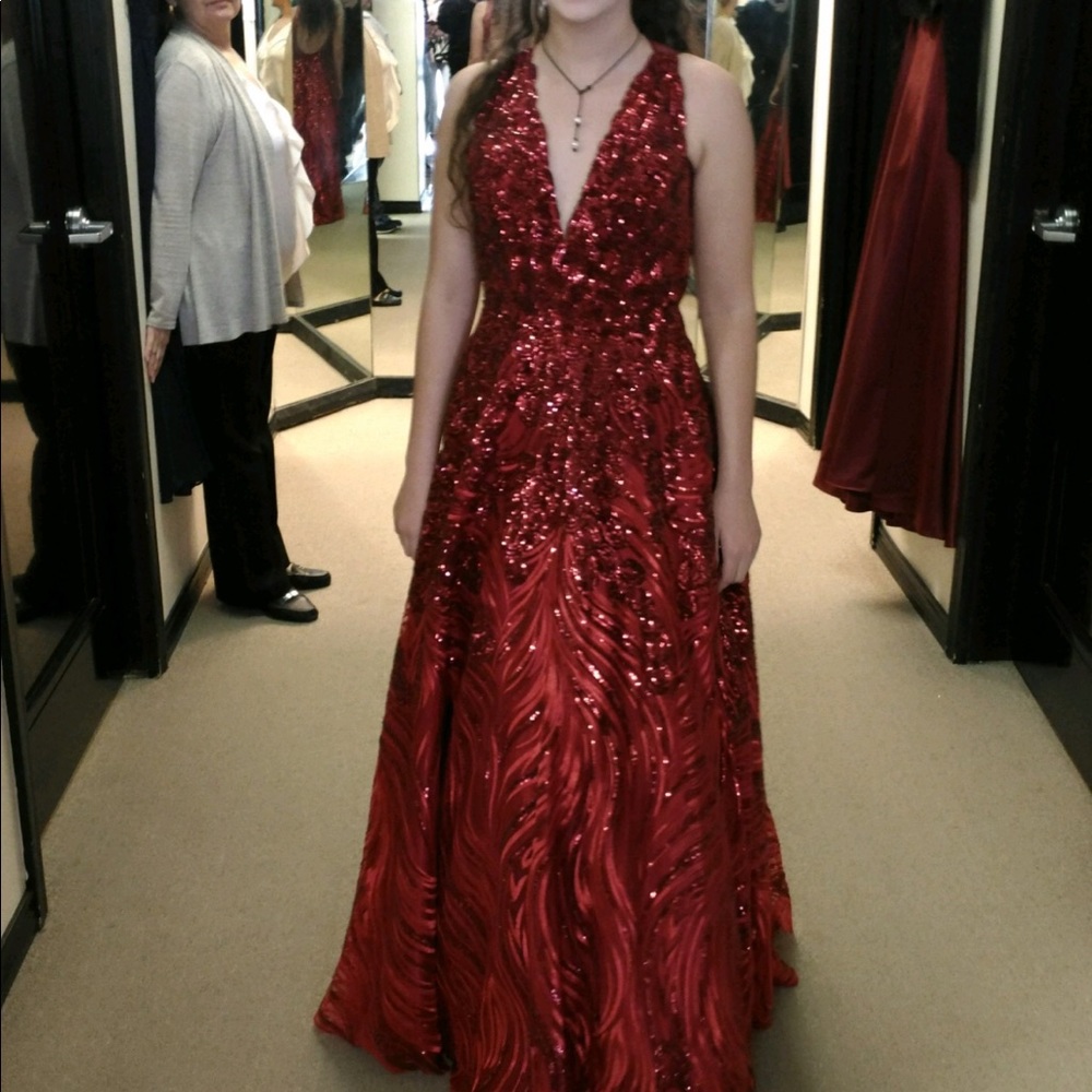 Red sequin prom dress